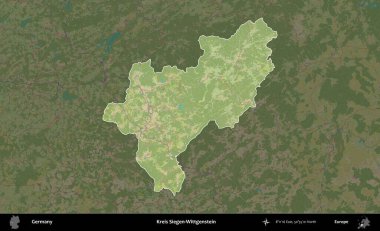 Kreis Siegen-Wittgenstein. Almanya 'nın idari alanı koyu renkli bir Topografik İnsani Yardım Stili haritasına vurgulandı ve özetlendi