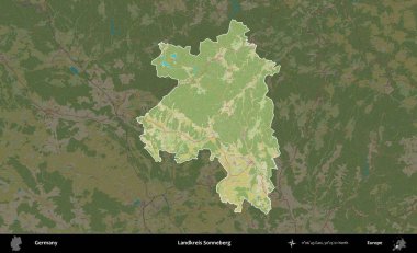 Landkreis Sonneberg. Almanya 'nın idari alanı koyu renkli bir Topografik İnsani Yardım Stili haritasına vurgulandı ve özetlendi