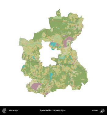 Spree-Neie, Sprjewja-Nysa. Almanya 'nın idari bölgesi Topografik İnsani Stil Haritasında beyaza izole edildi