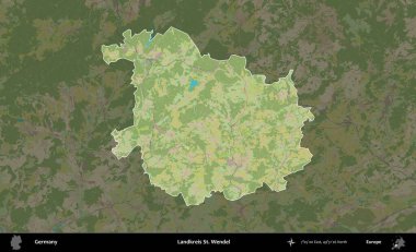 Landkreis St. Wendel. Almanya 'nın idari alanı koyu renkli bir Topografik İnsani Yardım Stili haritasına vurgulandı ve özetlendi