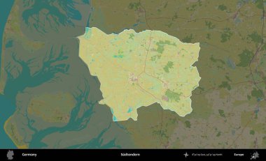Sudtondern. Almanya 'nın idari alanı koyu renkli bir Topografik İnsani Yardım Stili haritasına vurgulandı ve özetlendi