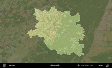 Sudwestpfalz. Almanya 'nın idari alanı koyu renkli bir Topografik İnsani Yardım Stili haritasına vurgulandı ve özetlendi