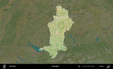 Schwaben. Almanya 'nın idari alanı koyu renkli bir Topografik İnsani Yardım Stili haritasına vurgulandı ve özetlendi