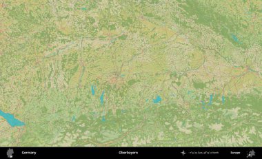 Oberbayern. Topografik İnsani Yardım Stili Haritasında Almanya 'nın idari alanı