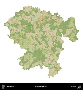 Vogelsbergkreis. Almanya 'nın idari bölgesi Topografik İnsani Stil Haritasında beyaza izole edildi