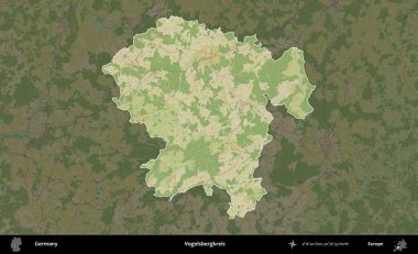 Vogelsbergkreis. Almanya 'nın idari alanı koyu renkli bir Topografik İnsani Yardım Stili haritasına vurgulandı ve özetlendi