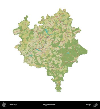 Vogtlandkreis. Almanya 'nın idari bölgesi Topografik İnsani Stil Haritasında beyaza izole edildi