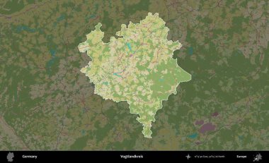 Vogtlandkreis. Almanya 'nın idari alanı koyu renkli bir Topografik İnsani Yardım Stili haritasına vurgulandı ve özetlendi