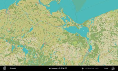 Vorpommern-Greifswald. Topografik İnsani Yardım Stili Haritasında Almanya 'nın idari alanı