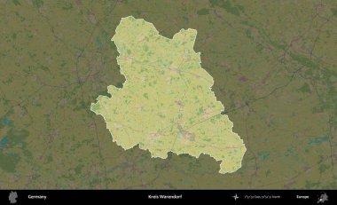 Kreis Cüce. Almanya 'nın idari alanı koyu renkli bir Topografik İnsani Yardım Stili haritasına vurgulandı ve özetlendi