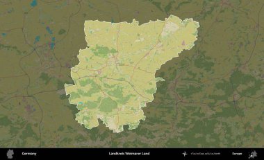 Landkreis Weimarer Diyarı. Almanya 'nın idari alanı koyu renkli bir Topografik İnsani Yardım Stili haritasına vurgulandı ve özetlendi