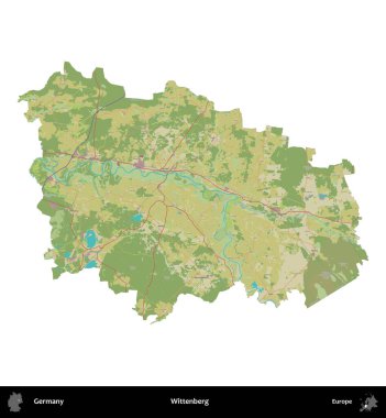 Wittenberg 'de. Almanya 'nın idari bölgesi Topografik İnsani Stil Haritasında beyaza izole edildi