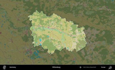 Wittenberg 'de. Almanya 'nın idari alanı koyu renkli bir Topografik İnsani Yardım Stili haritasına vurgulandı ve özetlendi