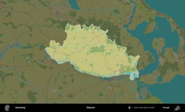 Zussow. Almanya 'nın idari alanı koyu renkli bir Topografik İnsani Yardım Stili haritasına vurgulandı ve özetlendi
