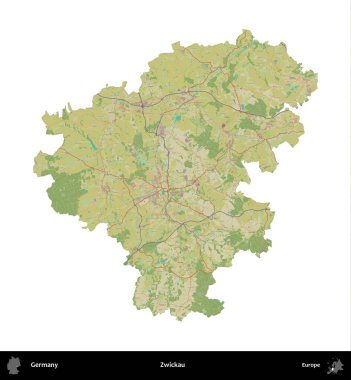 Zwickau 'da. Almanya 'nın idari bölgesi Topografik İnsani Stil Haritasında beyaza izole edildi