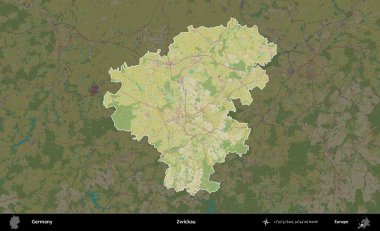 Zwickau 'da. Almanya 'nın idari alanı koyu renkli bir Topografik İnsani Yardım Stili haritasına vurgulandı ve özetlendi