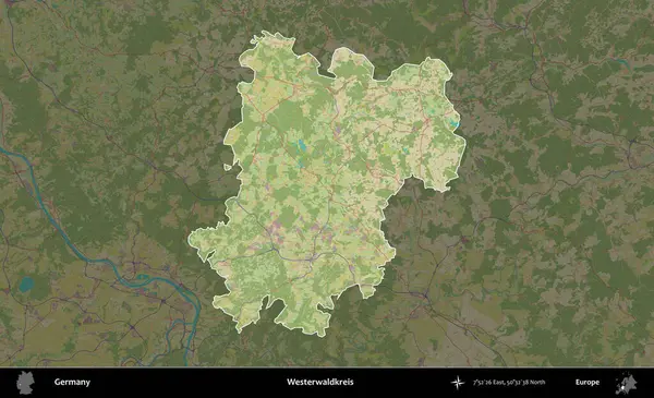 Westerwaldkreis. Almanya 'nın idari alanı koyu renkli bir Topografik İnsani Yardım Stili haritasına vurgulandı ve özetlendi