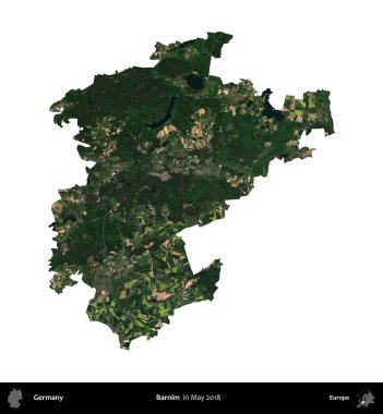 Barnim. Almanya 'nın idari bölgesi, Mayıs 2018' de çekilen Kopernik Nöbetçi karolarından oluşan bir uydu görüntüsüyle beyaza izole edildi.
