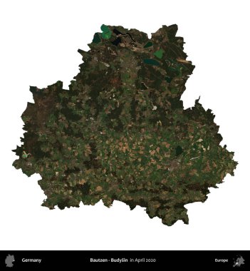 Bautzen - Budysin. Almanya 'nın idari bölgesi, Nisan 2020' de çekilen Kopernik Nöbetçi karolarından oluşan bir uydu görüntüsüyle beyaza izole edildi.