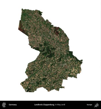 Landkreis Cloppenburg. Almanya 'nın idari bölgesi, Mayıs 2018' de çekilen Kopernik Nöbetçi karolarından oluşan bir uydu görüntüsüyle beyaza izole edildi.