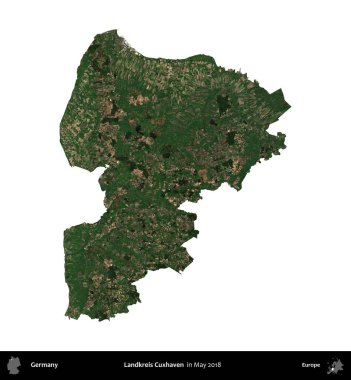 Landkreis Cuxhaven. Almanya 'nın idari bölgesi, Mayıs 2018' de çekilen Kopernik Nöbetçi karolarından oluşan bir uydu görüntüsüyle beyaza izole edildi.