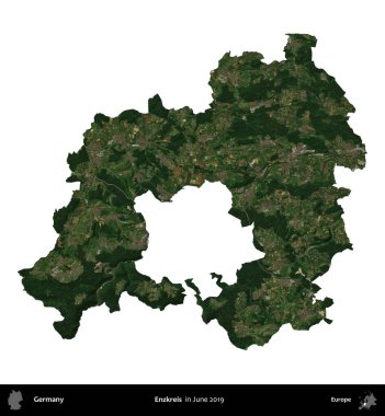 Enzkreis. Almanya 'nın idari bölgesi, Haziran 2019' da çekilen Kopernik Nöbetçi karolarından oluşan bir uydu görüntüsüyle beyaza izole edildi.