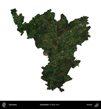 Gerolstein. Almanya 'nın idari bölgesi, Mayıs 2017' de çekilen Kopernik Nöbetçi karolarından oluşan bir uydu görüntüsü ile beyaza izole edildi.