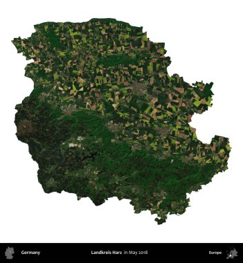 Landkreis Harz. Almanya 'nın idari bölgesi, Mayıs 2018' de çekilen Kopernik Nöbetçi karolarından oluşan bir uydu görüntüsüyle beyaza izole edildi.