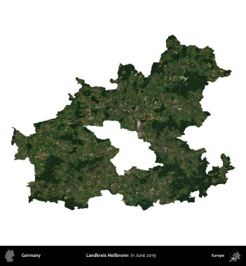 Landkreis Heilbronn. Almanya 'nın idari bölgesi, Haziran 2019' da çekilen Kopernik Nöbetçi karolarından oluşan bir uydu görüntüsüyle beyaza izole edildi.