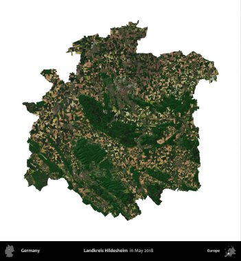 Landkreis Hildesheim. Almanya 'nın idari bölgesi, Mayıs 2018' de çekilen Kopernik Nöbetçi karolarından oluşan bir uydu görüntüsüyle beyaza izole edildi.