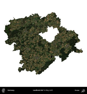 Landkreis Hof. Almanya 'nın idari bölgesi, Mayıs 2018' de çekilen Kopernik Nöbetçi karolarından oluşan bir uydu görüntüsüyle beyaza izole edildi.