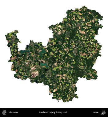 Landkreis Leipzig. Almanya 'nın idari bölgesi, Mayıs 2018' de çekilen Kopernik Nöbetçi karolarından oluşan bir uydu görüntüsüyle beyaza izole edildi.