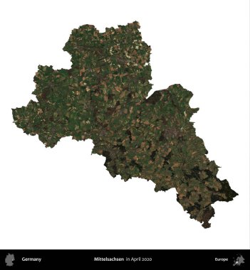 Mittelsachsen 'de. Almanya 'nın idari bölgesi, Nisan 2020' de çekilen Kopernik Nöbetçi karolarından oluşan bir uydu görüntüsüyle beyaza izole edildi.