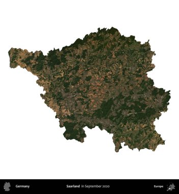 Saarland 'da. Almanya 'nın idari bölgesi, Eylül 2020' de çekilen Kopernik Nöbetçi karolarından oluşan bir uydu görüntüsüyle beyaza izole edildi.