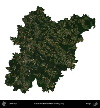 Landkreis Schwandorf. Almanya 'nın idari bölgesi, Mayıs 2017' de çekilen Kopernik Nöbetçi karolarından oluşan bir uydu görüntüsü ile beyaza izole edildi.