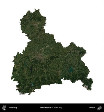 Oberbayern. Almanya 'nın idari bölgesi, Haziran 2019' da çekilen Kopernik Nöbetçi karolarından oluşan bir uydu görüntüsüyle beyaza izole edildi.