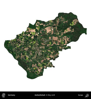 Zerbst/Anhalt. Almanya 'nın idari bölgesi, Mayıs 2018' de çekilen Kopernik Nöbetçi karolarından oluşan bir uydu görüntüsüyle beyaza izole edildi.