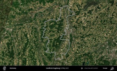Landkreis Augsburg. Almanya 'nın idari bölgesinde Mayıs 2017' de çekilen Kopernik Nöbetçi karolarından oluşan bir uydu görüntüsü sıralandı.