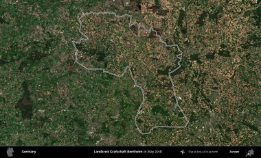 Landkreis Grafschaft Bentheim. Almanya 'nın idari bölgesi, Mayıs 2018' de çekilen Kopernik Nöbetçi karolarından oluşan bir uydu görüntüsüyle özetlendi.