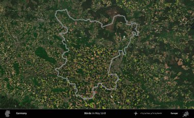 Sıkıcı. Almanya 'nın idari bölgesi, Mayıs 2018' de çekilen Kopernik Nöbetçi karolarından oluşan bir uydu görüntüsüyle özetlendi.