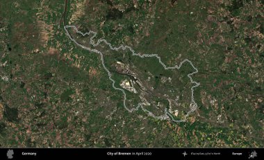 Bremen şehri. Almanya 'nın idari alanı Nisan 2020' de çekilen Kopernik Nöbetçi karolarından oluşan bir uydu görüntüsüyle özetlendi.
