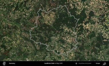 Landkreis Celle. Almanya 'nın idari bölgesi, Mayıs 2018' de çekilen Kopernik Nöbetçi karolarından oluşan bir uydu görüntüsüyle özetlendi.