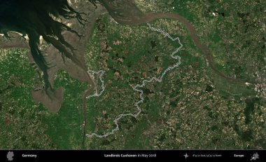 Landkreis Cuxhaven. Almanya 'nın idari bölgesi, Mayıs 2018' de çekilen Kopernik Nöbetçi karolarından oluşan bir uydu görüntüsüyle özetlendi.