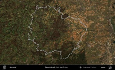 Donnersbergkreis. Mart 2019 'da çekilen Kopernik Nöbetçi karolarından oluşan bir uydu görüntüsü Almanya' nın idari bölgesinde özetlenmiştir.