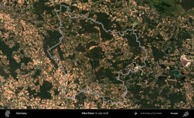 Elbe-Elster. Almanya 'nın idari bölgesinde Temmuz 2018' de çekilen Kopernik Nöbetçi karolarından oluşan bir uydu görüntüsü sıralandı.