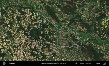 Samtgemeinde Elbtalaue. Almanya 'nın idari bölgesi, Mayıs 2018' de çekilen Kopernik Nöbetçi karolarından oluşan bir uydu görüntüsüyle özetlendi.