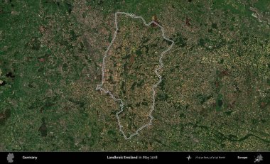 Landkreis Emsland. Almanya 'nın idari bölgesi, Mayıs 2018' de çekilen Kopernik Nöbetçi karolarından oluşan bir uydu görüntüsüyle özetlendi.