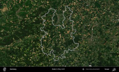 Greiz. Almanya 'nın idari bölgesi, Mayıs 2018' de çekilen Kopernik Nöbetçi karolarından oluşan bir uydu görüntüsüyle özetlendi.