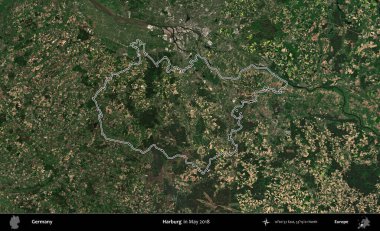 Harburg. Almanya 'nın idari bölgesi, Mayıs 2018' de çekilen Kopernik Nöbetçi karolarından oluşan bir uydu görüntüsüyle özetlendi.