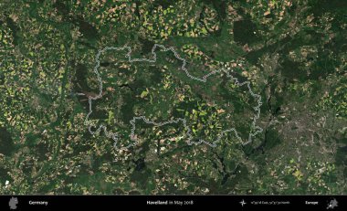 Havelland. Almanya 'nın idari bölgesi, Mayıs 2018' de çekilen Kopernik Nöbetçi karolarından oluşan bir uydu görüntüsüyle özetlendi.